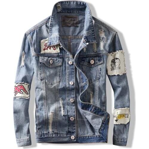 Hip Hop Fashion Printed Jeans Jacket Men Cotton Casual Streetwear Autumn New Denim Jacket Coat For Men