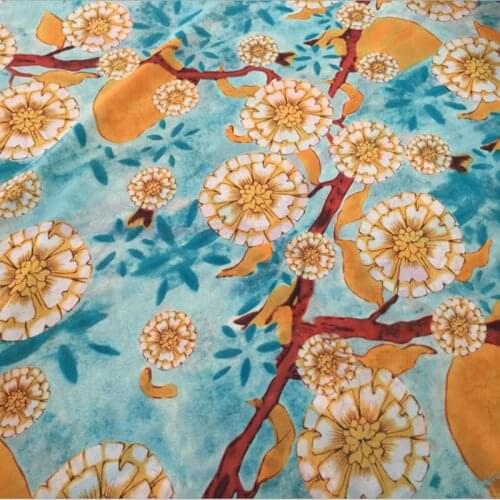HLQON European style print chiffon satin fabric For fashion wedding dress,dolls Bedding Textile,upholstery fabric by yard
