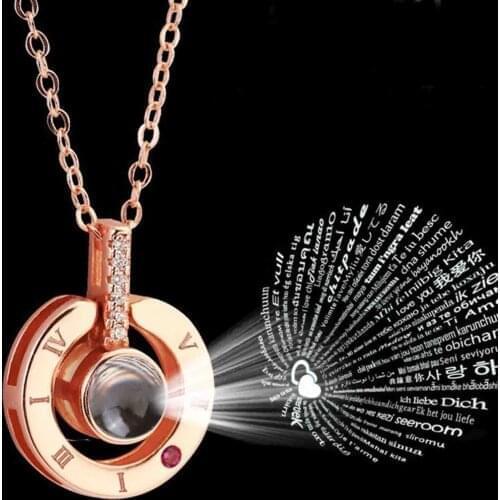 Rose Gold&Silver 100 languages I love you Projection Clavicle Romantic Memory Wedding Necklace Rose Gold Silver Hot