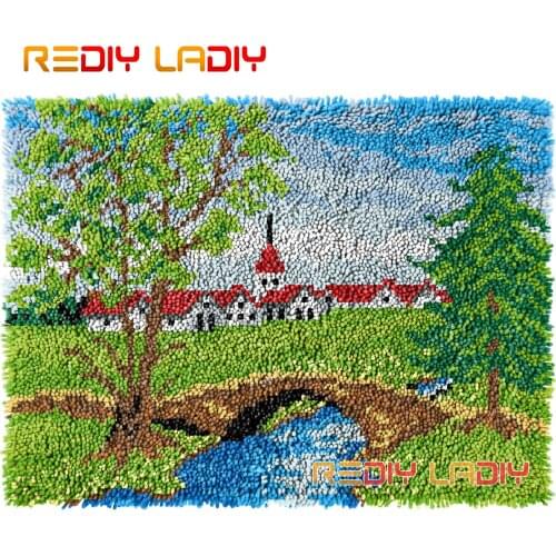 Latch Hook Rug Spring Landscape Crocheting Tapestry Kits DIY Carpet Rug Chunky Yarn Needlework Knitted Floor Mat Hobby & Crafts