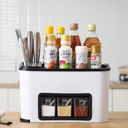 Kitchen Shelf Seasoning Rack Knife Holder Storage Home Organizer Kitchen Accessories Combined Tableware Storage Rack