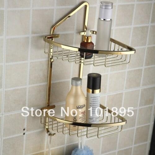 L17275 - Luxury Wall Mounted Gold Color Brass Material Bathroom Shelves