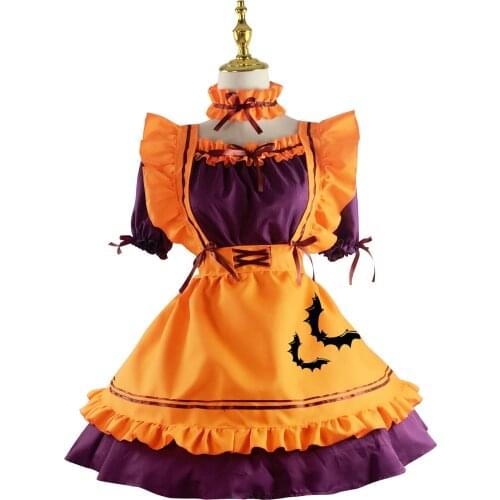 Sweet Lolita Halloween Bat Vampire Cosplay Dresses Anime Girls Pumpkin Devil Maid Outfit Uniform Costumes Housemaid Apron Dress