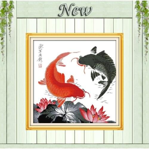 Carp Lotus animals mascot chinese paintings counted printed on canvas DMC 11CT 14CT kits Cross Stitch embroidery needlework Sets
