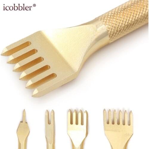 High Hardness Steel 4mm 1/2/4/6 Prong DIY Diamond Lacing Punching Stitching Chisel Set Leather Craft Tool Kits, Sharp Durable