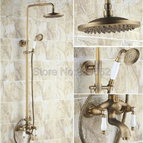 Wholesale And Retail Luxury Antique Brass Rain Shower Faucet Ceramic Hand Shower Style Spray Rainfall Shower Mixer Tap lrs163