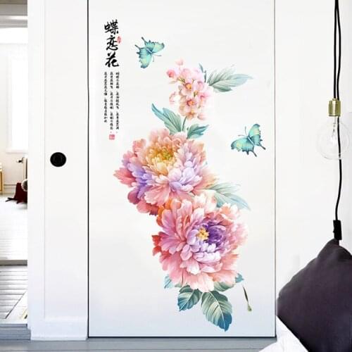 Peony Flower Wall Stickers Butterflies Room Decor Decals for Furniture Living Room Bedroom Bathroom Pegatinas De Pared Wallpaper