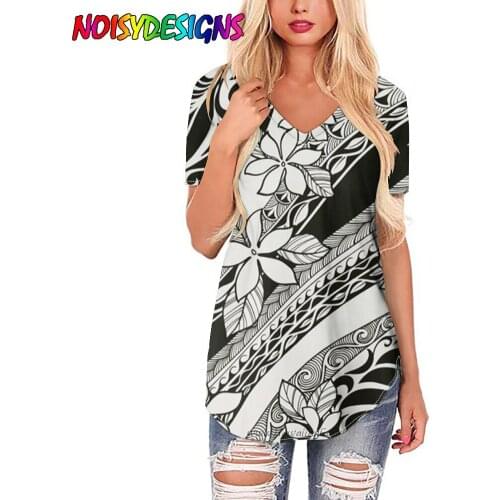 NOISYDESIGNS Hibiscus Flowers Tribal Printing T-shirts Women Summer Shirts for Women Short Sleeve Tee Harajuku V Neck Camisetas