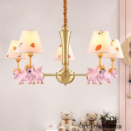 Nordic cartoon colour pony pendant lamp for boys and girls bedroom childrens room lamp creative copper LED animal pendant lamp