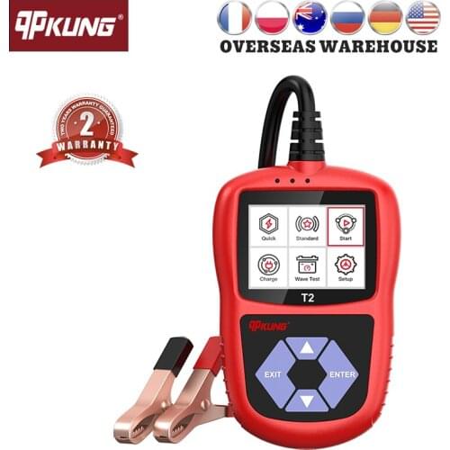 QpKung T2 Car Battery Tester 12V/24V Charger Analyzer 2000CCA Car Moto Charging Cricut Load Tools Color Screen Battery Tester
