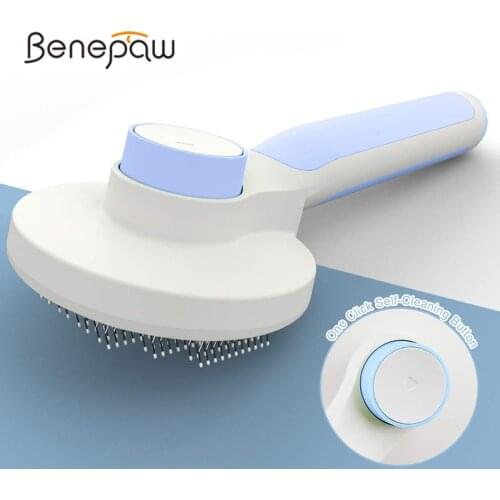Benepaw Self-cleaning Pet Grooming Brush Slicker Professional Ergonomic Handle Dog Comb Loose Undercoat Mats Knots Tangled Hair
