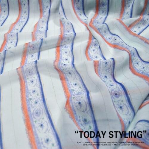 LEO&LIN 12M Wide Vertical Blue Orange Stripes Elegant Silk Georgette Chiffon Clothing Fabric DIY Sewing