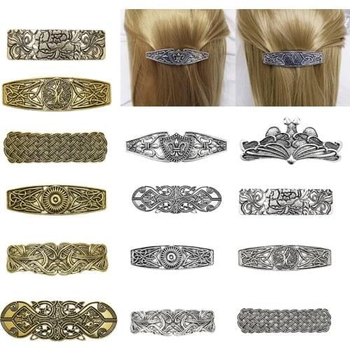 Vintage Alloy Barrettes for Women Viking Compass Hairpins Amulet Celtics Knot Nordic Runes Tree of Life Barrette Hair Clip Gift