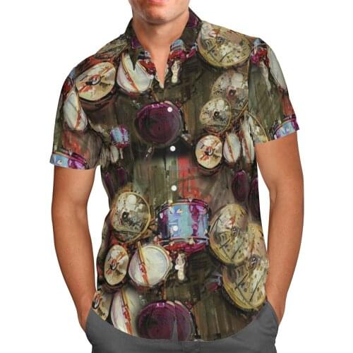 Vintage Drum Set 3D Print Summer Breathable Hawaii Beach Shirt Fashion Streetwear Short Sleeve Shirt Oversized Top Camisa Hombre