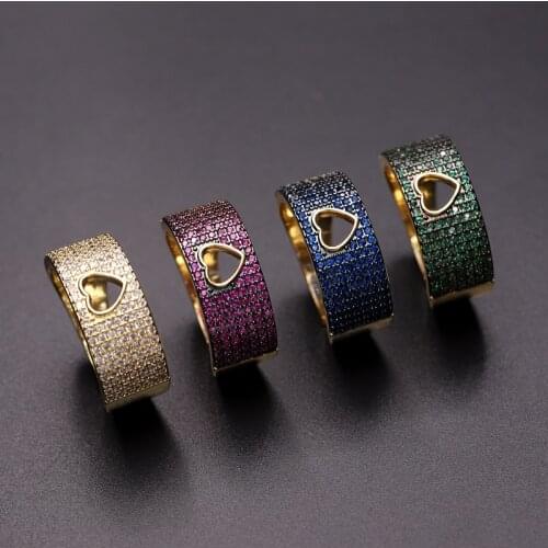 High Quality Fashion Unique Adjustable Ring Micro Paved Cubic Zircon small heart Shape Gold color boho Women Wedding Rings Gift