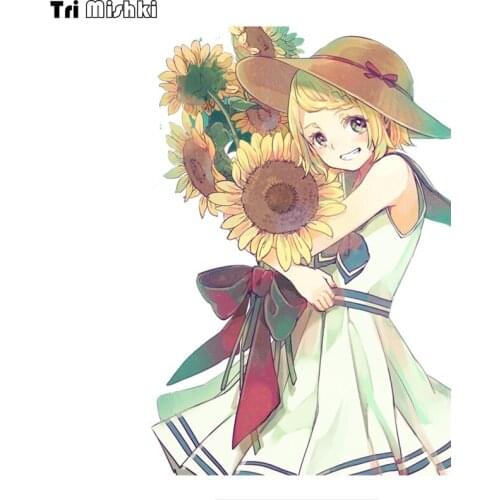 WCS974 sunflower little girl car sticker PVC colorful Decals Waterproof sticker on Car Body Rear Window