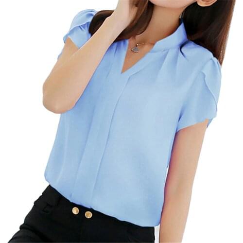 Women Shirt Chiffon Blouse Femininas Tops Short Sleeve Elegant Ladies Formal Office Blouse Plus Size 3XL Chiffon Shirt Clothing