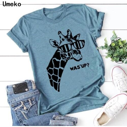 Umeko Summer O-Neck T-Shirts for Women 2020 New Giraffe Printing Tees Tops Female Fashion Loose Tshirt Casual Clothing Plus Size