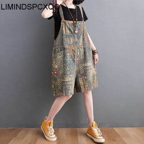 LIMINDSPCXQQ Womens Retro Print, Korean Design, Casual Loose Jeans, 2021 Super Punk Shorts Summer Printing Large Size Jeans