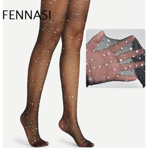 FENNASI Jacquard Ultra-Thin Pantyhose For Women Fashion Star Pattern Black Tights Printed Transparent Nylon Pantyhose