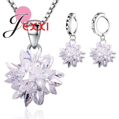 Exquisite Jewelry Sets 925 Sterling Silver Pendant Necklaces Earrings For Women White Crystal Cubic Zircon Wedding Party Joyas