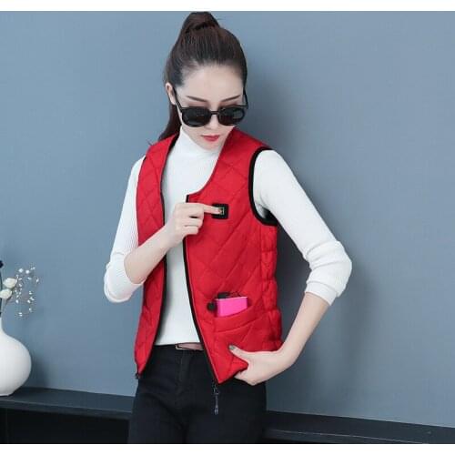 USB smart temperature control electric heating ladies vest vest charging heating warm winter sleeveless cotton clothes vest SP85