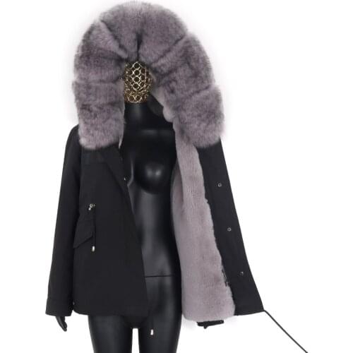 Winter Coat For Women Waterproof Short Parka Womens Jacket Streetwear With Faux Rabbit Fur Liner Natural Raccoon Fox Fur Collar