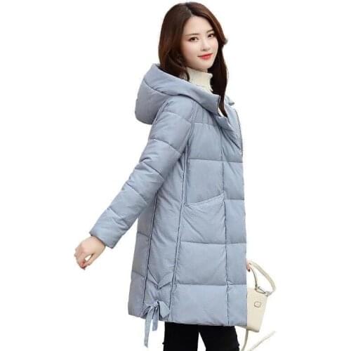 Winter Down Cotton Coat Women 2021 Fashion Simple Solid Color Office Wear Hooded Slim Thick Mid-length Coats Female JD1516