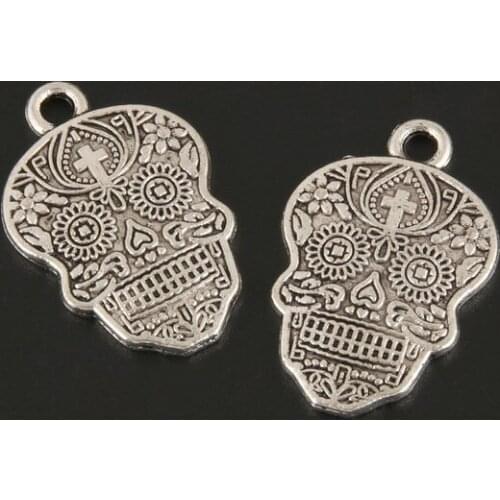 10pcs Charms Skeleton Skull Silver Color Pendant For Jewelry Making DIY Necklace Accessories