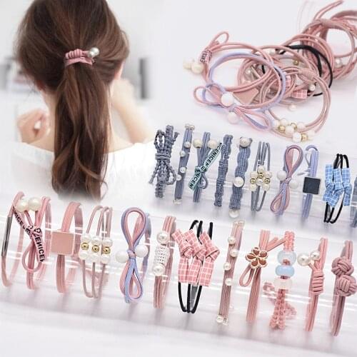 12Pcs New Women Head Ropes Colorful Elastic Rubber Band Sweet Hair Rope Girls Elegant Pearl Hair Bands Ponytail Hair Accessories