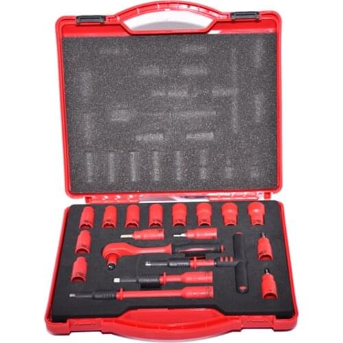 18PCS 1000V VDE insulated tools 1/4 ratchets wrench Sockets Sets T-Handle Extensions Hex Bits Sockets Resistant to high voltage