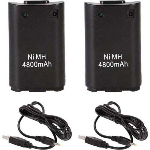 2x 4800mAh Batteries + Charger Cable For Xbox 360 Wireless Controller Gamepad Ni MH Backup Battery Pack Replacement