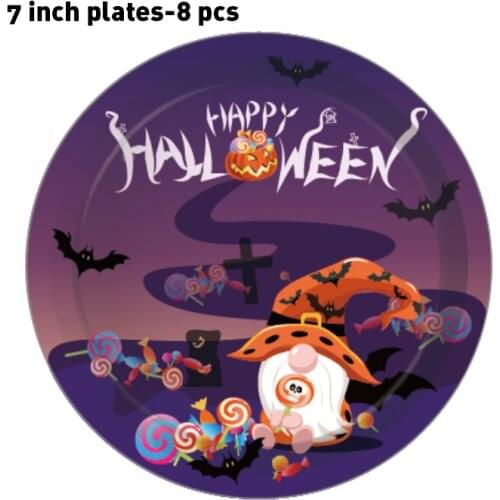 8 pcs 7inch Purple Dinner Halloween Party Plates Disposable Tableware Sets for Halloween Party Happy Halloween Party Decorations