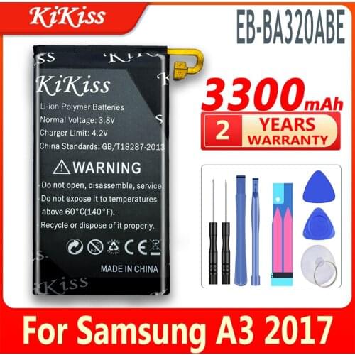 KiKiss 3300mAh High Capacity Battery For Samsung Galaxy A3 2017 A320 SM-A320 A320F Replacement Phone Battery EB-BA310ABE + Tools