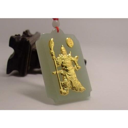 H64#Hetian jade white jade Guan Gong pendant, jade oil moist and delicate