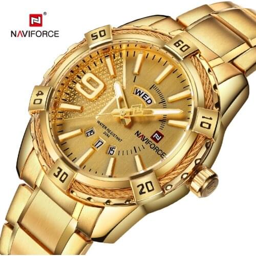 NAVIFORCE 2019 New Brand Luxury Men Watches Mens Full Steel Clock Waterproof Quartz Gold Watch Man Fashion Sports Wrist watch