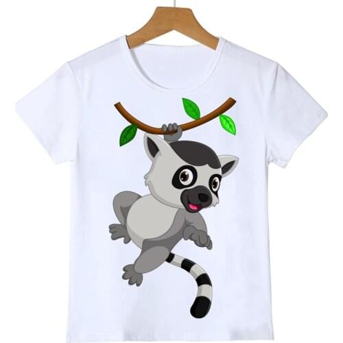 Kids T-shirt Cute and Funny Panda Monkey Animal Collection Cartoon Pattern T Shirt Boys and Girls White Short Sleeve Top