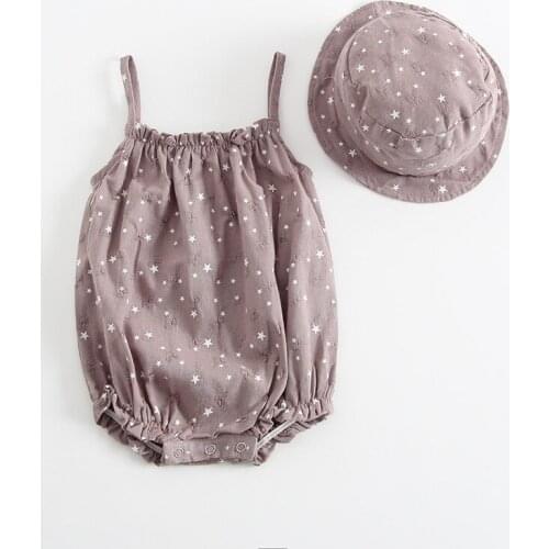 New Born Baby Clothes Infant Baby Girls Suspender Ruffles Polka Dot Romper Clothing+Hat Set Roupas Kids Summer Cotton Jumpsuit