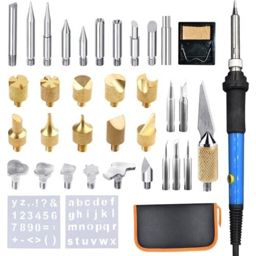 37pcs/Set Temperature Adjustable Electric Soldering Iron Embossing Carving Pyrography Wood Burn Kit