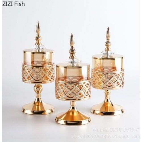 European Luxury Metal Glass Candlestick Western Food Romantic Candlelight Dinner Wedding Decoration Golden Candlestick Crafts