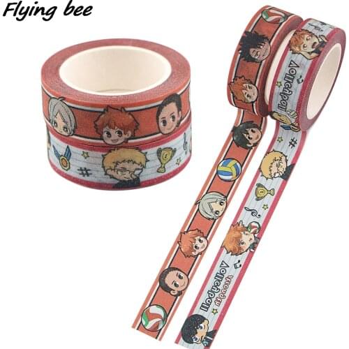 Flyingbee 15mmX5m Anime Volleyball Boy Cartoon Creative Matte Surface Tape Paper Stickers Student Supply Stationery Tapes X1090