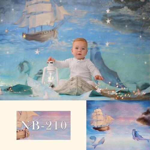 Newborn Baby Photography Background Baby Shower Photocall Backdrop Props Sea Boat AdventurTheme Starry sky Photo Background