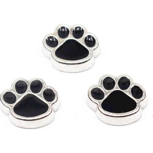 Hot Sale 10pcs/lot Enamel Silver Dog Cat Paw Floating Charms Animal Paw For Glass Floating Lockets Necklace DIY Jewelry