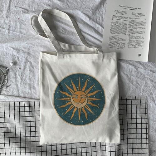 Sun And Moon Canvas Bag Vintage Women Ulzzang Large Capacity Gothic Preppy Style Harajuku Loose punk Streetwear Shoulder Bags