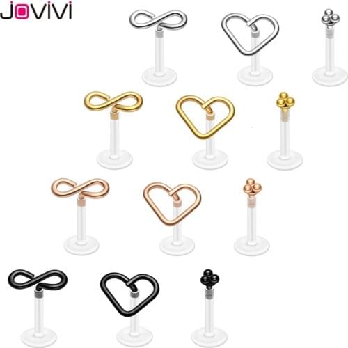 Jovivi Ear Piercing Flexible Acrylic Stainless Steel 16G Straight Bar Nose Ring Stud Ear Helix Cartilage Tragus Lip Labret Ring