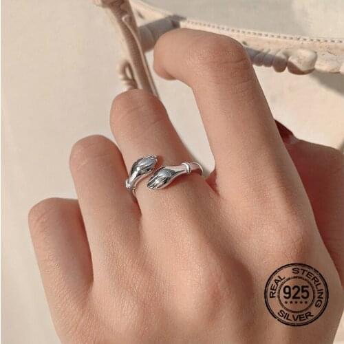 Hands Embracing Knuckle Rings S925 Silver For Women Adjustable New Simple Korean Fashion Student Girl Fine Jewelry Gift INEFFA