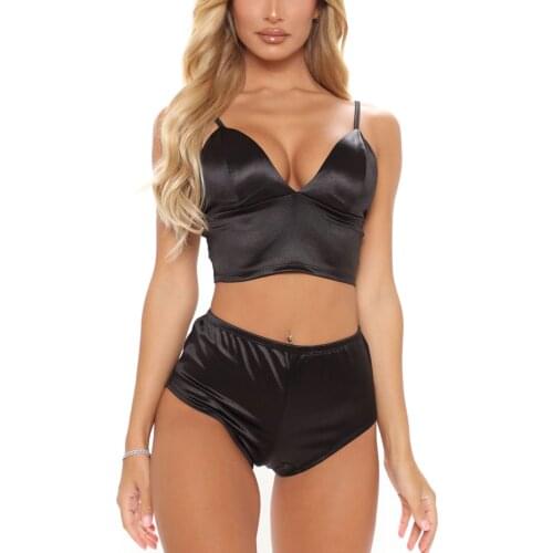 New Women Ladies Adjustable Spaghetti Strap V-Neck Sleeveless Bra + Shorts 2pc Pajamas Sets Red Black Pink Blue