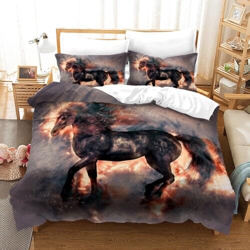 Horse Bedding Set Single Twin Full Queen King Size Animal Black Horses Bed Set Childrens Kid Bedroom Duvetcover Sets 3D 008