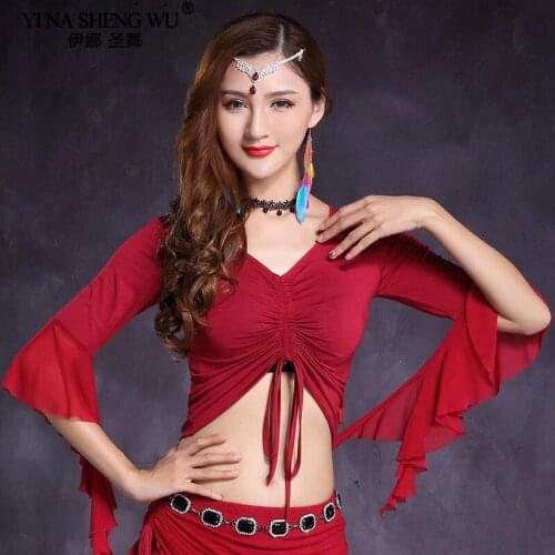 Belly Dance Costume Sexy T-shirt Lady Ruffle Sleeves Tops&Tees Practice Clothing Belly Dance Shirt Tops Pants Oriental DanceWear