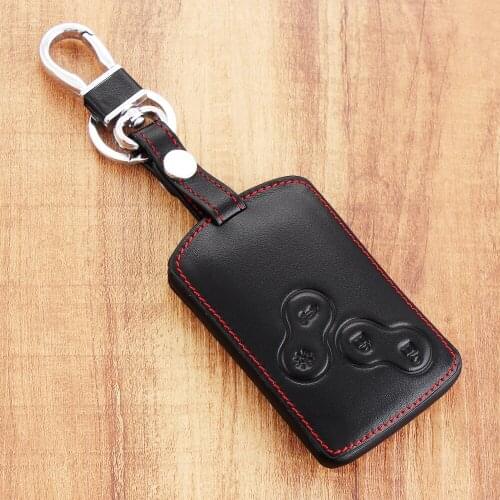 Top layer Leather car keychain car key cover case holder for Renault Clio Scenic Megane Duster Sandero 4 button starline a93